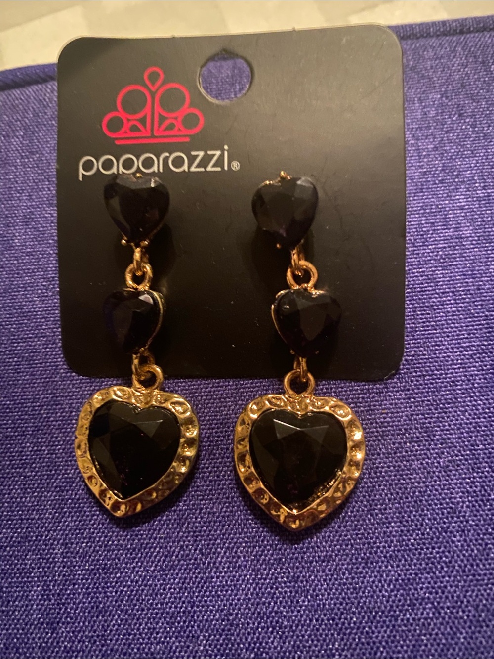 paparazzi Black Heart Dangle Earrings with Gold Trim